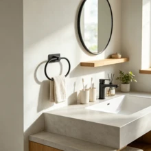 1pc Bathroom Wall Mounted Towel Rack, Towel Holder, Stainless Steel Hand Towel Ring, Matte Black Cloth Rack, No Drilling Required, Strong Load Bearing, Face & Hand Towel Rack, Hook, Bathroom Storage Organizer, Hardware Accessories, Silver/Gold, Waterproof - Multicolor - View 4