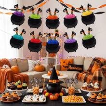 Witch Leg Cauldron Flag, Felt, Halloween Pom Pom Witch Cauldron And Various Pattern Witch Leg Paper Cutout Hanging Flag, Happy Halloween Wall Hanging Party Decoration, Home And Room Decor, Holiday Atmosphere Prop, Party Prop, Party Gift - Multicolor-a - View 10
