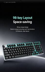 Logitech Keyboard mekanik berkabel K828 dengan lampu latar, tata letak 98 tombol, sakelar linier, desain tombol mengambang, penekanan tombol yang responsif, cocok untuk penggunaan di rumah, kantor, dan bermain game. Peningkatan dari K845, wajib dimiliki untuk setiap pengaturan meja. - View 9