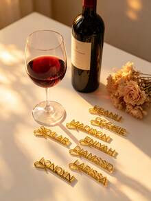 Personalized Wedding Wine Glass Labels, Customized Stainless Steel Wine Glass Tags, Laser Cut Beverage Name Tags, Personalized Acrylic Wedding Drink Pendants, Champagne Glass Name Tags, Customized Name Labels, Cocktail Drink Markers, Table Decor, Beverage Tags, Letters, Hearts, Wedding Pendants - C-wine Glass Hanging Label - View 6