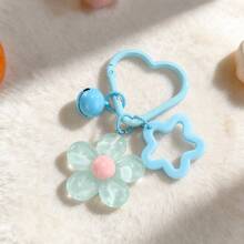 Cute Sequin Flower Hollow Star Keychain, Candy Color Heart-Shaped Spring Key Ring With Mini Bell, Adorable Aesthetic Bag Charm, Suitable For Backpack, Car Keys, Sweet Y2K Accessory Gift For Girls - Star Flower - View 10