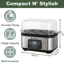 Tesslux Electric Rapid Egg Cooker, 6 Egg Capacity For Hard Boiled Eggs, Poached Eggs, Scrambled Eggs, Or Omelets Maker With Auto Shut Off, 304 Stainless Steel (Sliver) - 查看 3