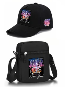 1pc/2pcs Gradient Bear Pattern Design Printed Unisex Curved Brim Baseball Cap And Crossbody Bag, Street Fashion Outdoor Sports Baseball Cap Curved Brim Baseball Cap And Bag, Adjustable, Gift For Yourself Or Friends - Multicolor - View 13
