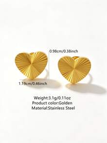 VceTd 2/4PCS Classic Textured Design Heart/Butterfly Shaped Stainless Steel Stud Earrings For Women, Suitable For Daily Wear, Holiday Occasions Or Gifts - Yellow Gold - View 9