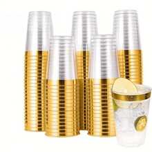 25pcs/50pcs Gold Cups, 6.76oz Clear Cups With Gold Rim, Gold Beer Cups, Party Cups, Premium Gold Rimmed Cups, Perfect For Weddings And Parties - Multicolor - View 2