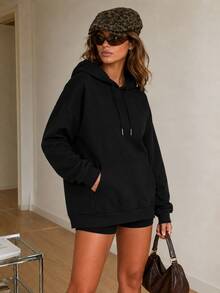 Women's Fashion Black Sweatshirt, Loose Casual Fit, Versatile And Flattering Sports - Black - View 3