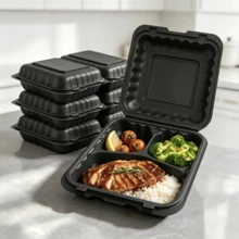 FookmeKag [48 Sets] Black 3 Compartments], Plastic Food Preparation Container, Made Of PP Material, Reusable, Can Be Put In Dishwasher, Microwave Oven & Freezer, Suitable For Food Preparation, Christmas Parties, Halloween Events, Gifts, Kitchen. - 規格 - 查看 3