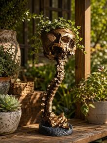 Skeleton Spine Planter, Gothic Resin Planter, Suitable For Succulents, Cacti And Air Plants, High Bone Frame Plant Stand, Indoor And Outdoor Garden Decor, Suitable For Patio, Porch, Balcony, Yard, Home Office, Black Or Bronze - Throat Skull - View 2