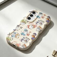 1pc Full Screen Cartoon Cute Kitten Japanese Style Personalized Relaxed Funny Creative Minimalist Retro Fashion European American Ins Gentle Style For Men And Women Beautiful Handsome, Macaron White Full Coverage Anti-Drop Fresh Colorful Wave Shape Cream Style, [International Version Not Local Version] Compatible With Android/GALAXY/A/S/FE/PLUS/ULTRA/NOTE/POCO/Transsion/HOT/SPARK/POP/SMART/RENO/Honor/Phone Case/Protective Cover - Multicolor - View 4