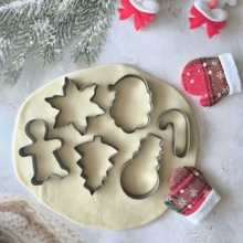 6PCS/1Set Cetakan Kue Natal Stainless Steel Bentuk Pohon, Permen Tongkat, Manusia Kue Jahe, Kepingan Salju, Alat Pemanggang, Cetakan Pemotong DIY Multi-Gaya Natal - View 5