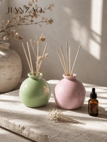Diffusore di aromi a forma di palla rotonda stile Ins Wabi-Sabi Macaron, mini vaso sferico liscio colore macaron per fiori secchi, decorazione da scrivania per la casa - Vaso in ceramica per macaron - Visualizzare 2