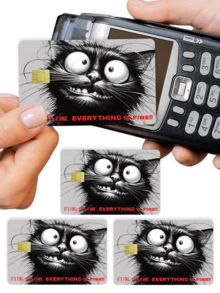 1pc Crazy Cat Credit Card Sticker Privacy Protection Card Skin, Cartoon Holiday Birthday Gift PVC Material Anti-Fingerprint Anti-Scratch Wear-Resistant Card Cover, Suitable For Men, Women, Couples, Small Chip Card, Bank Card, Credit Card, Transportation Card, Student Campus Card Personalized DIY - Type a - View 3