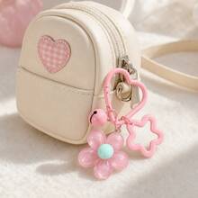 Cute Sequin Flower Hollow Star Keychain, Candy Color Heart-Shaped Spring Key Ring With Mini Bell, Adorable Aesthetic Bag Charm, Suitable For Backpack, Car Keys, Sweet Y2K Accessory Gift For Girls - Star Flower - View 7