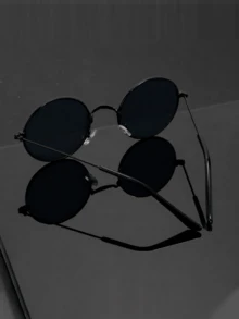 Unisex  Round Metal Frame , Retro   For Driving, Fishing, Designer Brand. - Black - View 2