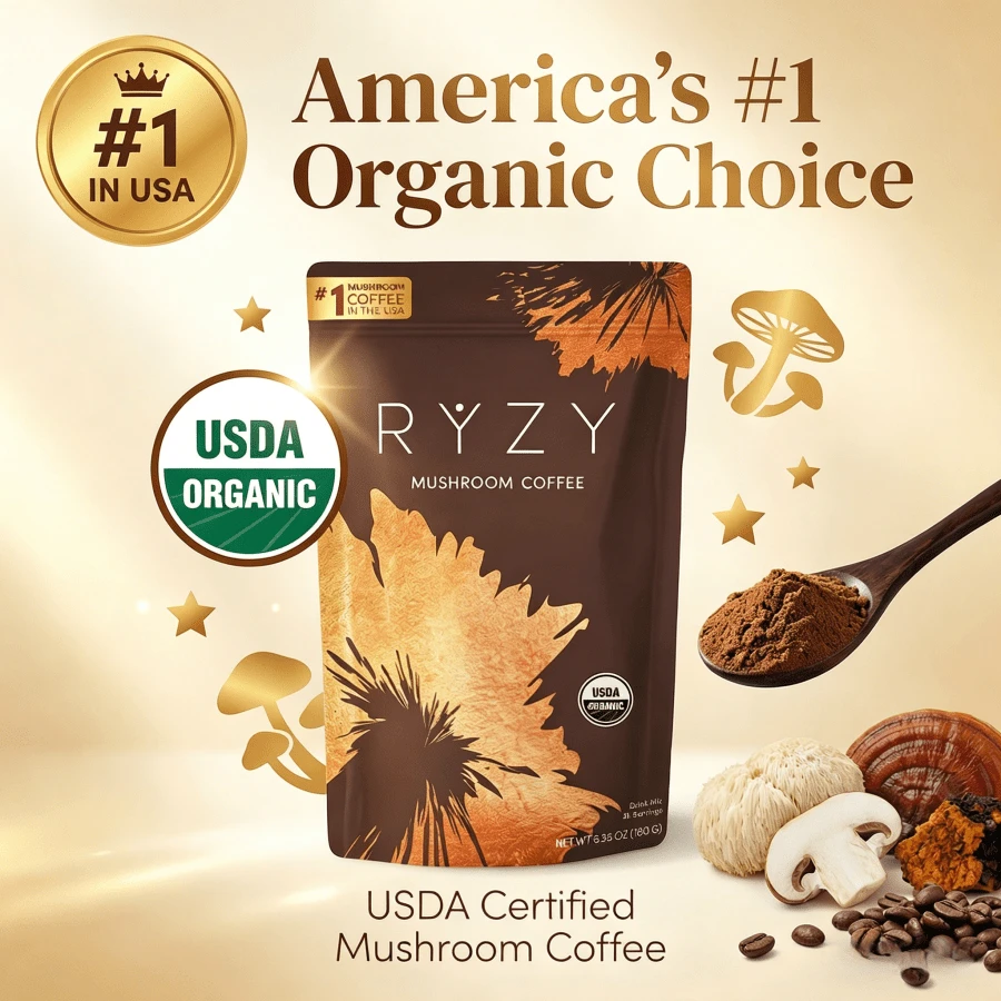Mushroom Coffee – USDA Organic Instant Coffee With 6 Adaptogenic Mushrooms (Cordyceps, Lion's Mane, Turkey Tail) & MCT Oil – Boost Energy, Focus, Digestion & Immunity – 30 Servings, Made In USA - 1包 - 查看 1