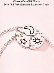 3pcs/Set Children's Jewelry Sun Moon Star Matching Necklace Silver Rhinestone Best Friend Friendship Gift - one-size - View 3