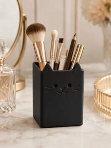 1pc Cute Cat Makeup Brush Holder, Desktop Cosmetic Storage Cup, Suitable For Makeup Brushes, Lipsticks, Eyebrow Pencils, Cute Vanity Storage Box, Makeup Bag Storage, Drawer Storage, Perfect Gift For Women - Multicolor - View 6