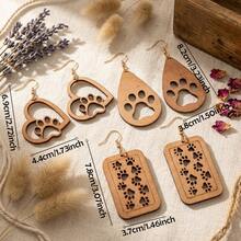 5 Pairs/Sets, Paw Print Heart Water Drop Hollow Wooden Carved Earrings For Women, Bohemian Natural Cute Style, Daily Casual All-Season - Multicolor - View 5