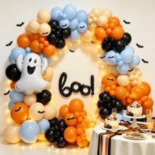 92Pcs Halloween Boo Themed Balloon Arch Garland Kit Little Boo Ghost Foil Balloons With 3D Bat Stickers For Spooky Birthday Halloween Boo Party Backdrop Decor - Multicolor - View 5