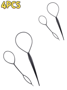 4pcs Black Hair Braiding Tools, For Creating Fluffy Braided Hairstyles, Girls Ponytail Styling Tools, Bridal Curly Hair Styling Tools, Plastic Ring Hair Accessories Set - Multicolor - View 7