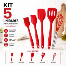 Kit com 5 Utensílios Silicone de Cozinha Vermelho Pincel Espátula Fuê Culinário - A - Visão 2