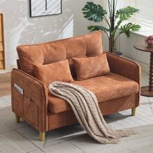 127 Cm 2-Seater Sofa With Armrests, Soft Seat Cushions, Side Pockets, Chenille Fabric - Brown - View 3