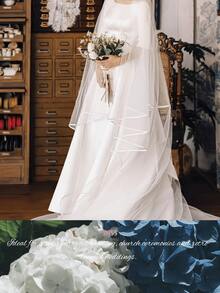 1pc Double Layer Hemmed White Bridal Veil With Comb, Multiple Sizes Available, Wedding Accessory For Wedding Dress, Pre-Wedding Photography, Travel Wedding, Party, Cosplay, Photoshoot, Create Atmospheric Bridal Look - White - View 7