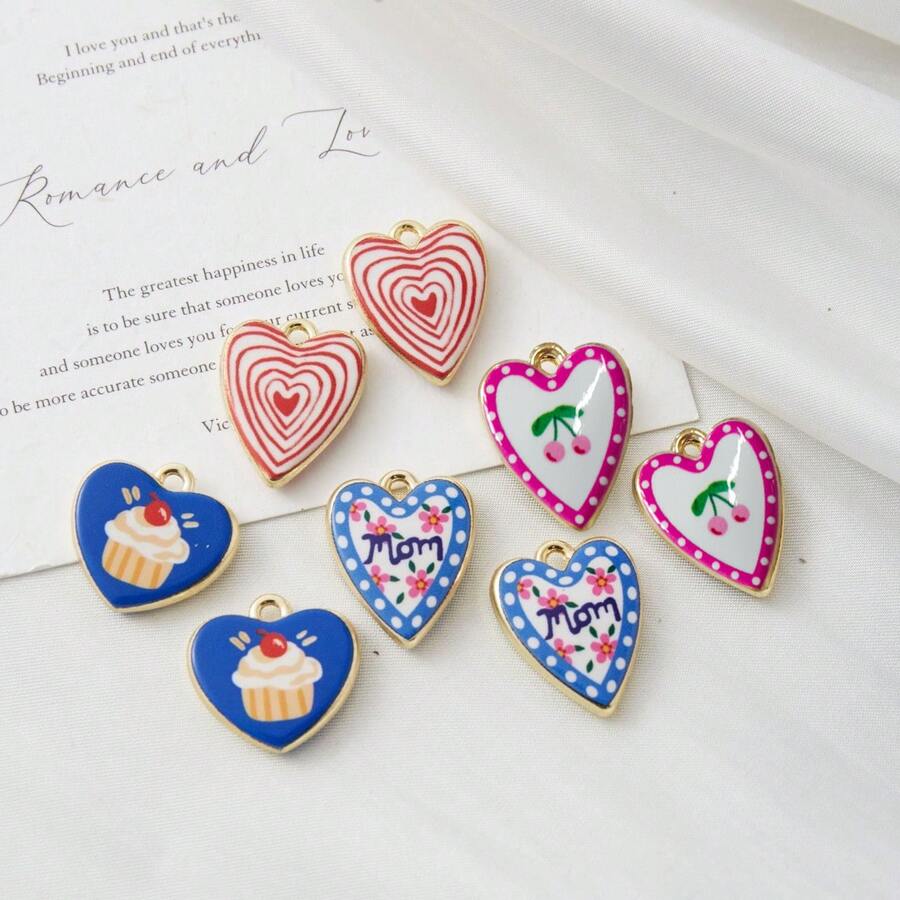 5/10pcs Zinc Alloy Heart Shaped Charm Pendant, Suitable For DIY Jewelry Making, Necklace, Bracelet, Earring, Bag Chain, Keychain, Zipper Decor, Great Gift For Mother's Day Or Girlfriend - Multicolor - View 1