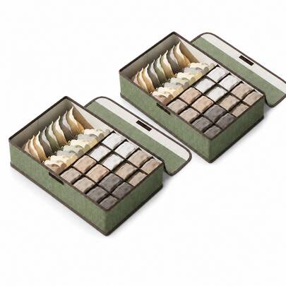 KIROTLA 1PCS/2PCS caja organizador de ropa interior organizador de cajones caja de almacenamiento plegable multifuncional caja plegable para armario guardarropa para clasificar ropa interior bragas calcetines corbatas (17celdas- color gris/verde)