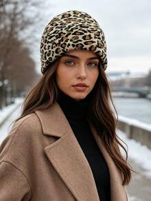 1pc Leopard Print Solid Knit Hat, Windproof, Sun Protection, UV Protection, 3D Texture, Foldable, Fashionable, Versatile, Elegant, Soft & Comfortable, Breathable, Multi-Functional, Flattering, Face-Slimming, Suitable For Beach, Outdoor, Hiking, Cycling - Multicolor - View 3