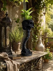 Skeleton Spine Planter, Gothic Resin Planter, Suitable For Succulents, Cacti And Air Plants, High Bone Frame Plant Stand, Indoor And Outdoor Garden Decor, Suitable For Patio, Porch, Balcony, Yard, Home Office, Black Or Bronze - Throat Skull - View 3