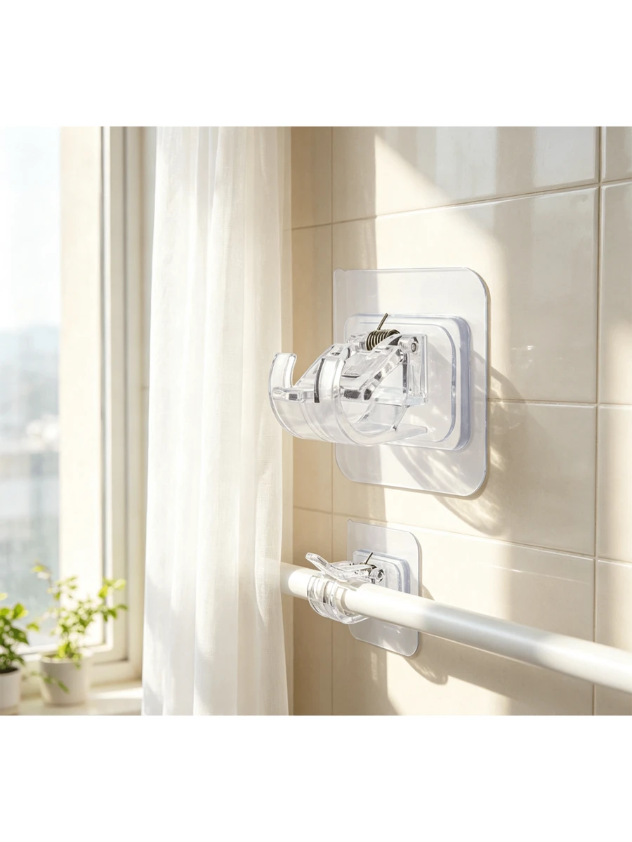 2/4/8pcs Curtain Rod Brackets Hooks, Universal No-Drill Rod Clips, Multi-Function Wall Clips, Suitable For Bathroom Kitchen Hotel, Tool-Free Installation, Fits 1-2cm Diameter Rod - Multicolor - View 1