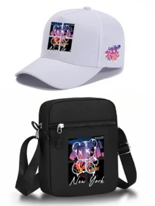 1pc/2pcs Gradient Bear Pattern Design Printed Unisex Curved Brim Baseball Cap And Crossbody Bag, Street Fashion Outdoor Sports Baseball Cap Curved Brim Baseball Cap And Bag, Adjustable, Gift For Yourself Or Friends - Multicolor - View 12