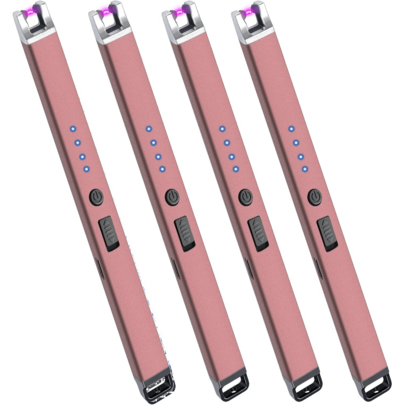 4 Pack Electric Lighter, USB Rechargeable Lighters, Plasma Arc Lighters With Switch, Windproof & Flameless Type C Long Lighter, For Candle, Kitchen, Grill, Camping, Fireworks (Silver, Black, Rose Gold, Blue)