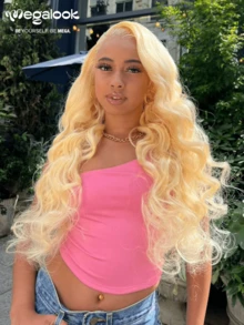 MEGALOOK #613 Blonde 13x4 Lace Front Wig Body Wave 100% Human Hair Transparent Lace 200% Density Pre Bleached Knots Pre-Plucked Natural Hairline Beginner Friendly For Women - SNatural - View 1