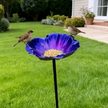 1 Peça Estaca de Banho de Pássaros, Alimentador de Pássaros de Jardim em Forma de Flor de Metal Feito à Mão, Decoração Estética Resistente às Intempéries, Estilo Vintage Destacável, Banho de Pássaros Externo para Gramado e Quintal - Tamanho Único - Visão 9