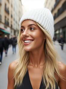 1pc Ribbed Knit Beanie, Minimalist Solid Color Loose Oversized Hat, Unisex Autumn/Winter Warm Ear Protection Wool Cap - 1pcs - View 7