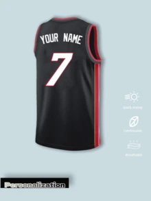 Custom Miami Basketball Jersey, Black Base With Red And Orange Side Stripes For High Visibility, Customizable Chest Text, Back Number And Name, Replaceable Club Logo, Comfortable Sports Fabric Suitable For Competition And Streetwear, 2026 Basketball, Men's Summer Outfit - Black - View 3