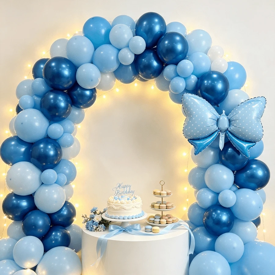 74Pcs Gold Blue Balloon Pack With Blue Bow & Balloon Tape Metallic Pastel Latex Balloons For Anniversary Halloween Christmas Photo Booth Decor - Multicolor - View 1