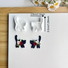 2pcs Halloween Cat Polymer Clay Molds, Cute Cat Shaped Soft Clay Molds, Ceramic Molds DIY Earrings Necklace Jewelry Cutting Tools - Suitable For Handmade Earring Making - White - View 9