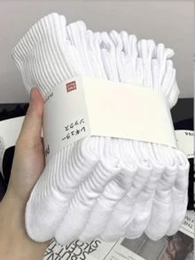 1/3/5/10/20雙白色中筒女襪，柔軟透氣，適合春、秋、冬，運動、辦公、學校及日常穿著 - 彩色 - 查看 1