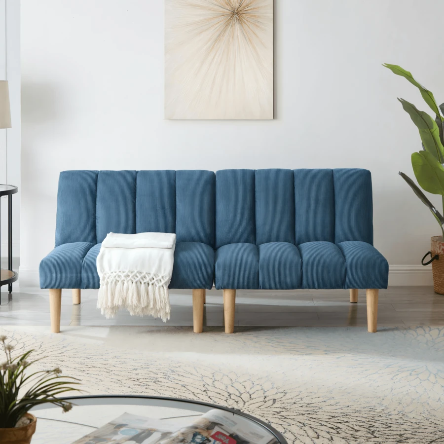 2-Sitzer Sofa Bed Frame 167CM - Convertible Sofa With Adjustable Backrest, Space Saving Bed For - 藍色 - 查看 1