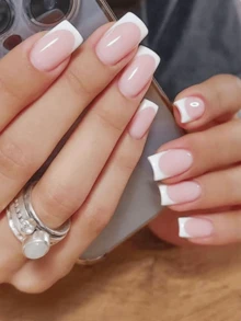 24pcs Square White French Minimalist Simple Nail Tips Suitable For Daily Wear And Parties - 彩色 - 查看 5