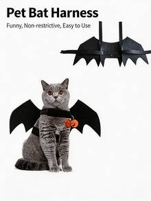 1pc Black Soft Felt Bat Wings Pet Costume, Adjustable Hook And Loop Strap, Cute Halloween Cat Bat Wings Cosplay Harness Set Accessory, Suitable For Small Dogs And Cats, Party Dress Up Photo Prop, Autumn Style - Multicolor - View 8