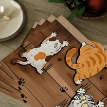 1pc/4pcs/6pcs, Cat Pattern Printed Linen Placemats, Rectangular Table Mats, Washable, Easy To Clean, Plate Mats, Bowl Mats, Western Style Placemats, Suitable For Kitchen, Dining Room, Home Gathering, Coffee Table And Daily Table Decoration - Multicolor - View 9