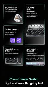 Logitech Keyboard mekanik berkabel K828 dengan lampu latar, tata letak 98 tombol, sakelar linier, desain tombol mengambang, penekanan tombol yang responsif, cocok untuk penggunaan di rumah, kantor, dan bermain game. Peningkatan dari K845, wajib dimiliki untuk setiap pengaturan meja. - View 6