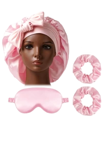 1/2/3/4/5 piezas Gorro de dormir de satén para mujer con lazo, gorro de dormir de seda, incluye antifaz y coletero de satén, set de cuidado del cabello, adecuado para la hora de dormir, viajes y uso diario en casa - Multicolor - Ver 8
