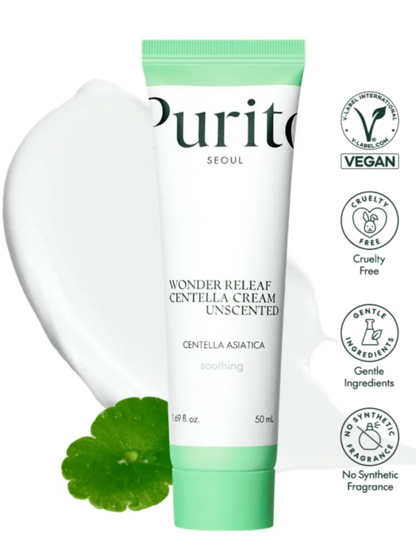 Purito 50ml/1.7 Fl Oz Crema Hidratante sin Fragancia de Centella Asiática, Centella Asiática Coreana, Apta para Todo Tipo de Piel, Piel Sensible, Calmante, Hidratante, sin Aroma, Cosméticos Coreanos
