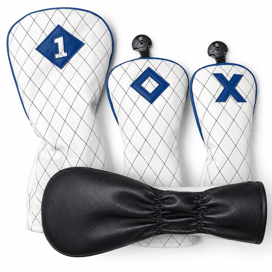 Golf Club Headcover Set, Suitable For Driver, Fairway Wood And Hybrid, Quilted PU Leather Golf Club Covers With Soft Protective Lining - D - View 1