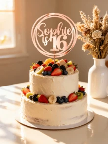 Personalized Birthday Cake Topper, Customizable With Name And Age, Acrylic Mirror Material, Suitable For 13th, 16th, 21st, 30th, 40th, 50th Birthday Party Cake Decoration, Glitter - C-age Cake Label - View 5